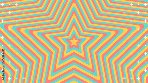 同心状の星とキラキラのパターン背景、ポップなデザイン、装飾的な放射型図形