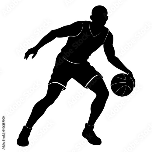 Silhouette of a male basketball player in full flight for a dunk – perfect for basketball fan merchandise, extreme sports visual branding, and action-packed basketball posters