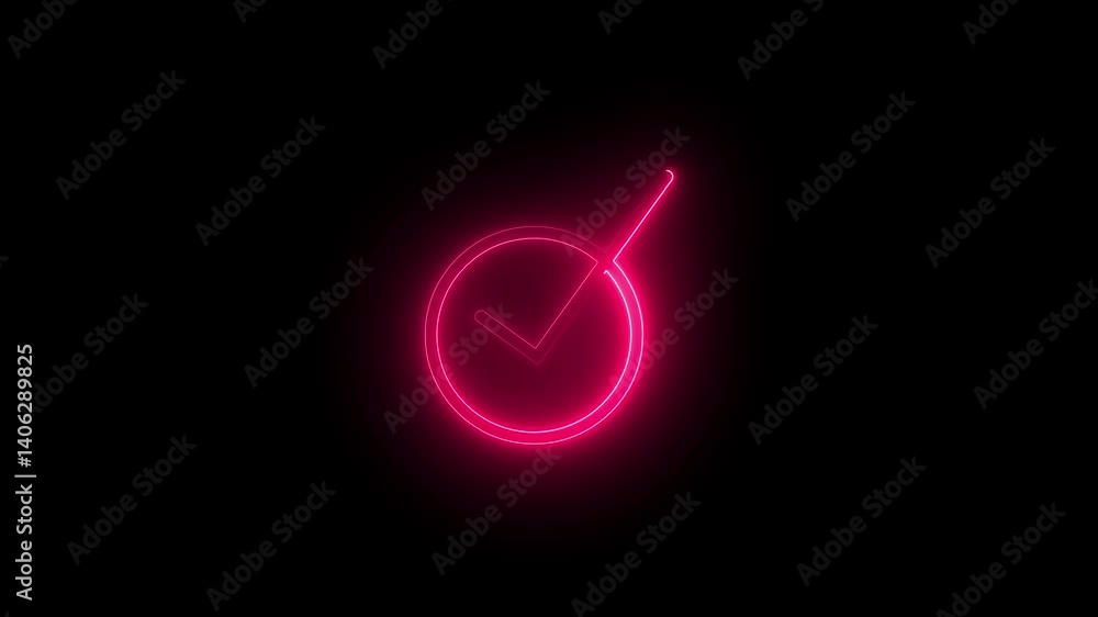 neon check mark icon, tick mark icon animation on black background neon check mark icon, tick mark icon animation on black background