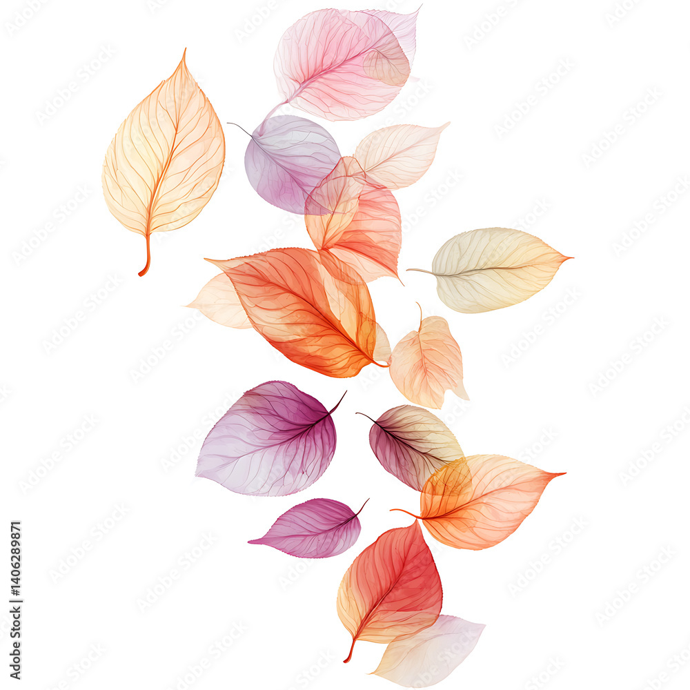 Obraz premium illustrations of various trees, leaves, grasses, and botanical elements on white background.