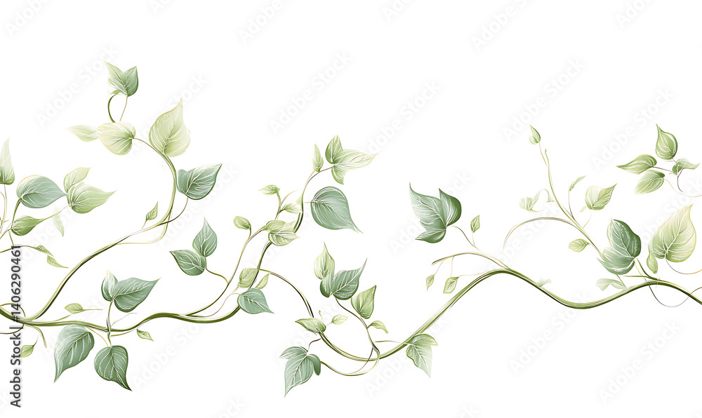 Fototapeta premium illustrations of various trees, leaves, grasses, and botanical elements on white background.