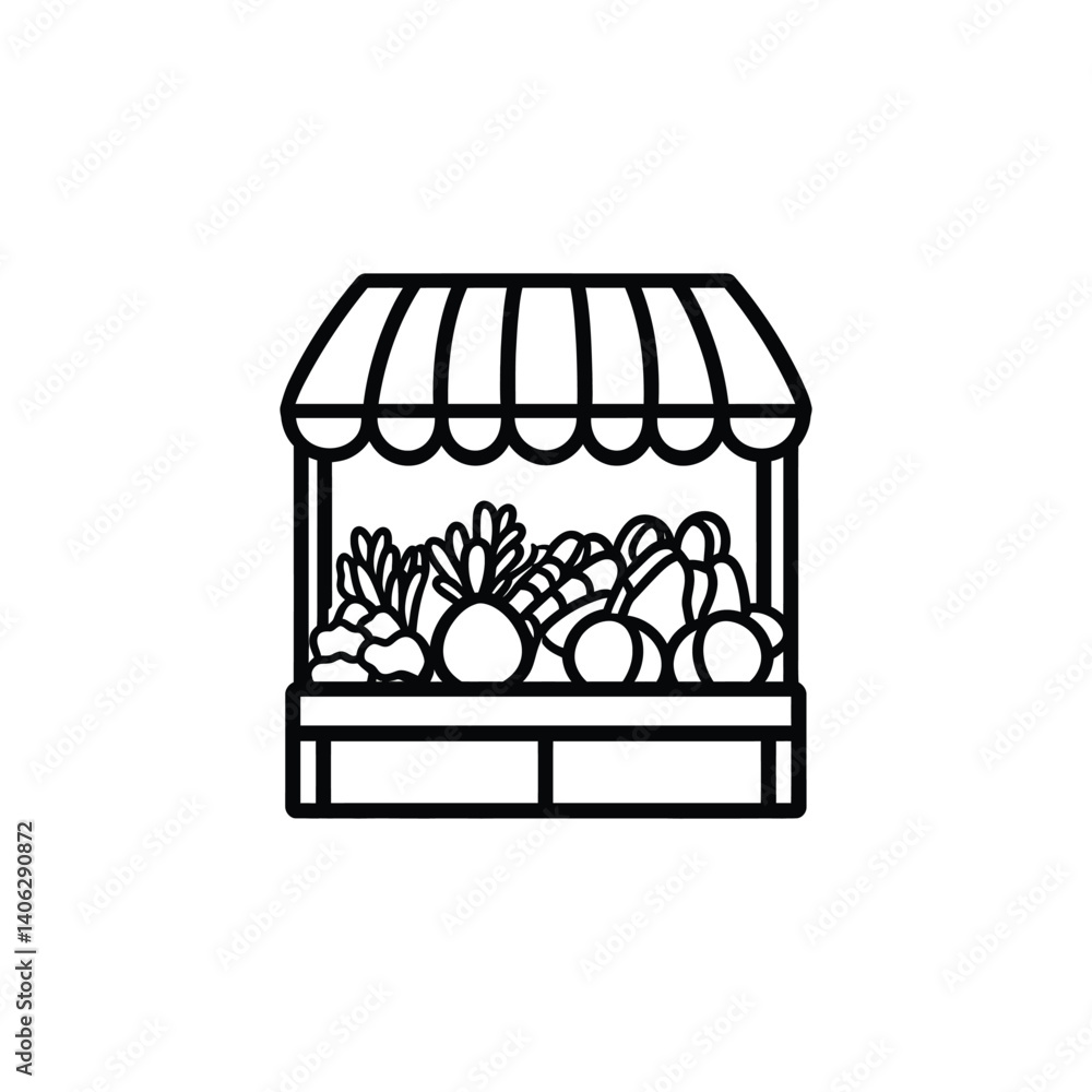 Market Stall Filled with Produce, Vegetables and Fruits Icon, Outline on Transparent Background Market Stall Filled with Produce, Vegetables and Fruits Icon, Outline on Transparent Background
