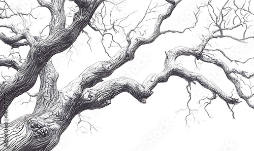 illustrations of various trees, leaves, grasses, and botanical elements on white background.