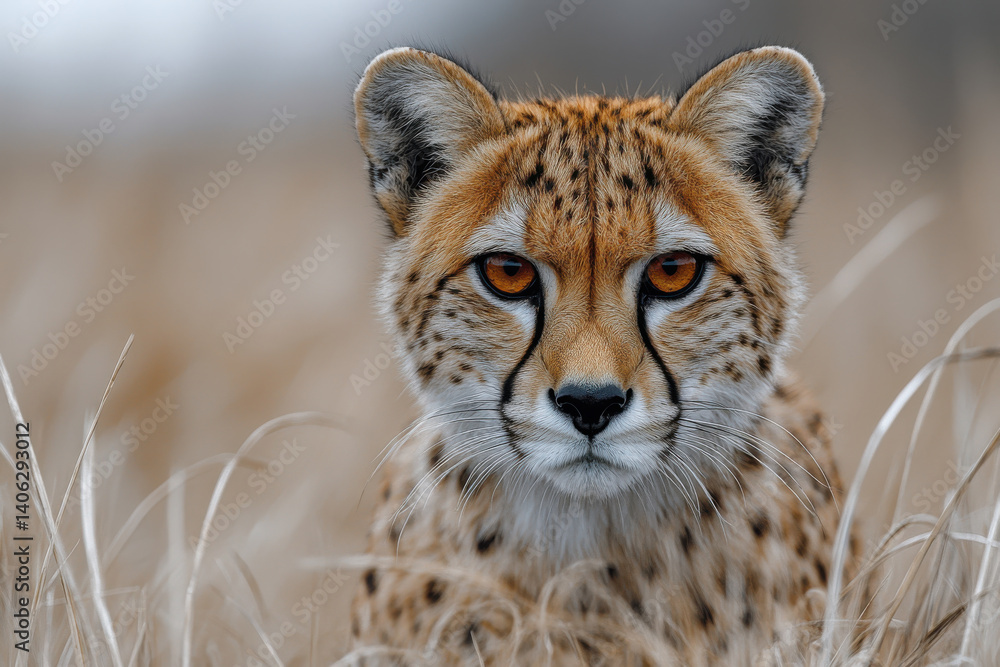 Obraz premium A baby cheetah is standing in tall grass