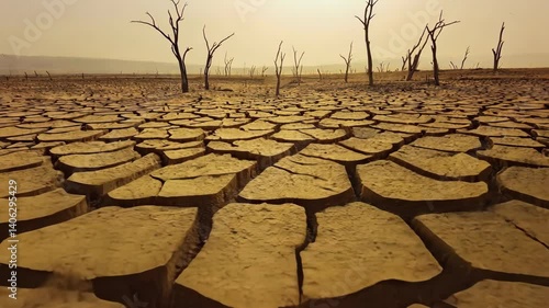 Wallpaper Mural Parched landscape with cracked earth and bare trees indicating drought conditions and climate change effects Torontodigital.ca