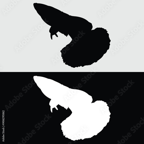 Guppy fish silhouette logo design with white and black background