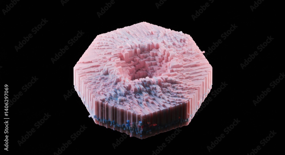 Fototapeta premium Abstract Hexagonal 3D Structure: Pink and Blue Digital Sculpture, Geometric Art