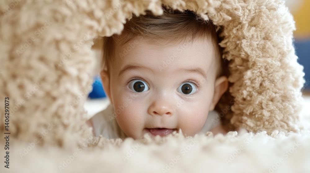 Adorable baby monkey peeking from soft fur close up shot Adorable baby monkey peeking from soft fur close up shot