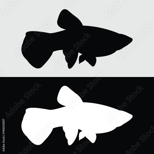 Guppy fish silhouette logo design with white and black background
