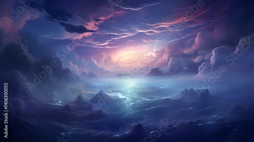 Celestial hues dancing in intricate voice wave patterns across the sky.