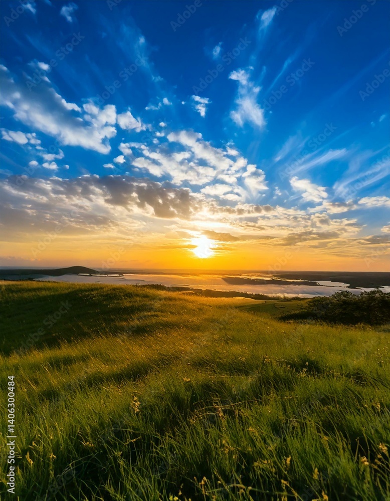  Sunset on blue sky. Blue sky with some clouds. blue sky clouds, summer skies, cloudy blue 
