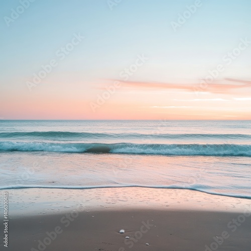 Serene coastal vista at twilight featuring gentle waves and pastel skies