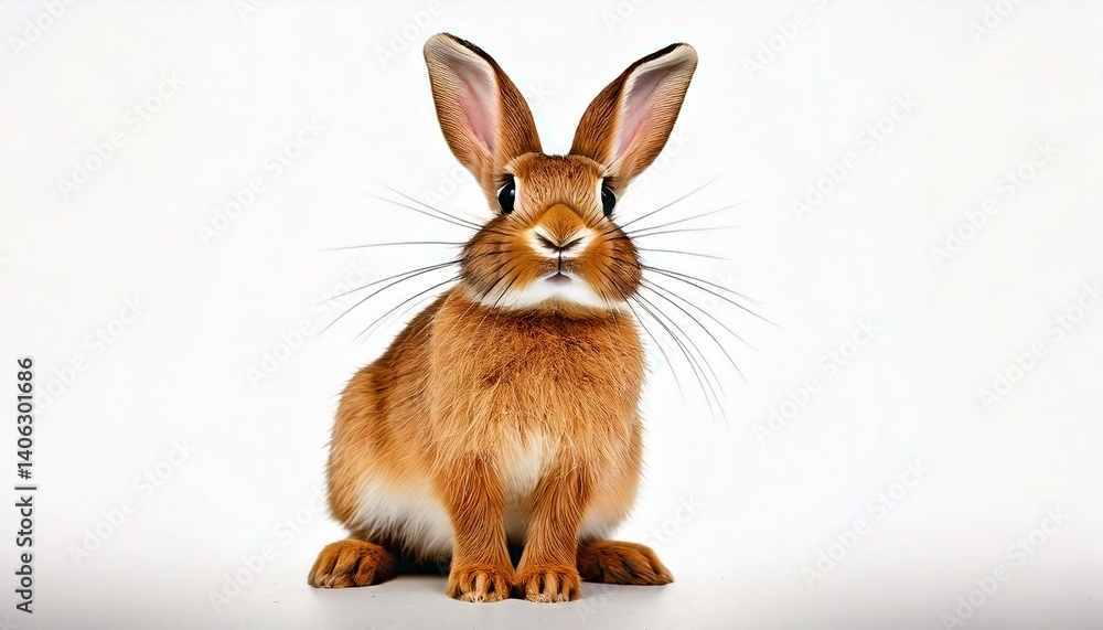 Fototapeta premium The funny rabbit is standing on its hind legs white background