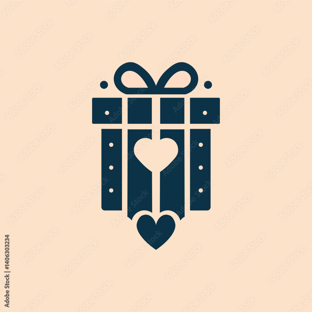 Combination of gift and heart logo Minimalist and simple valentine's day logo design template Combination of gift and heart logo Minimalist and simple valentine's day logo design template
