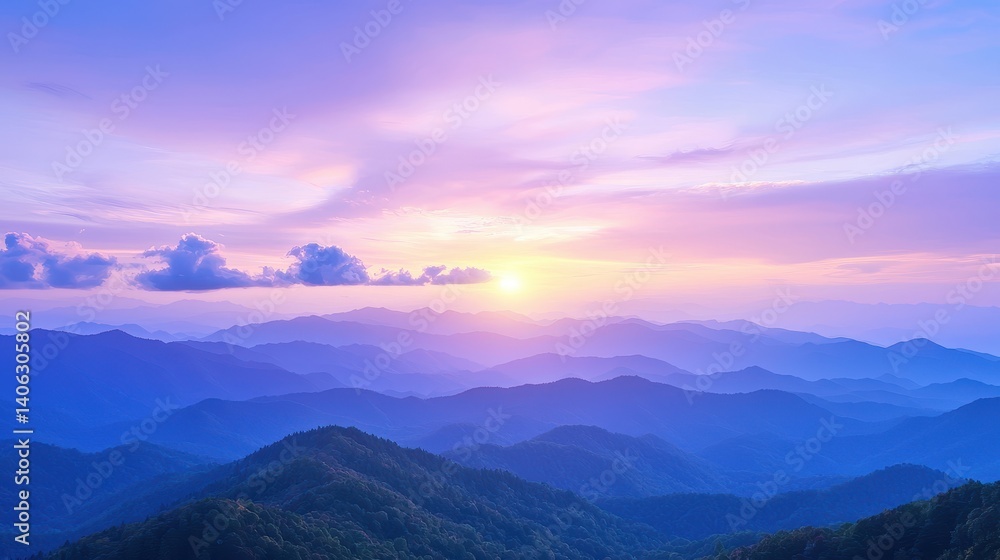 Obraz premium Majestic mountains with a sunset backdrop vibrant colors waiting to be filled warm glowing light panoramic view inspiring feeling