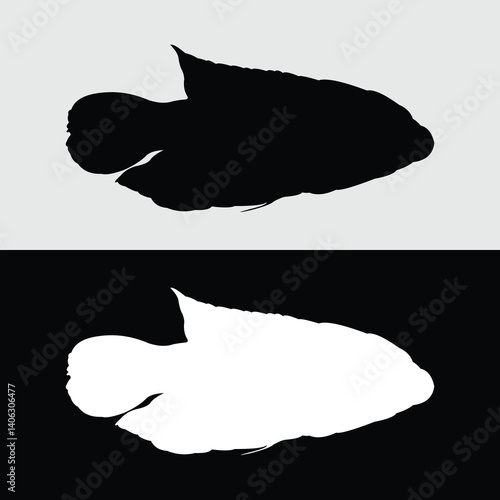 silhouette design of Gurame fish logo in black and white