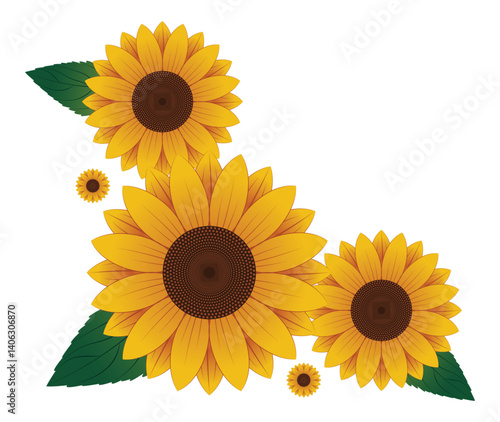 Sunflower Corner Decoration, Floral Frame Element.