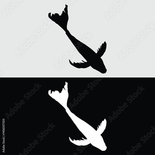 Koi fish silhouette logo design with white and black background