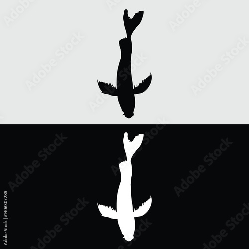 Koi fish silhouette logo design with white and black background