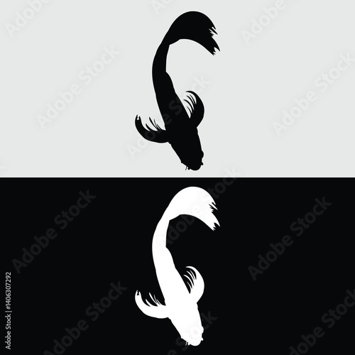 Koi fish silhouette logo design with white and black background