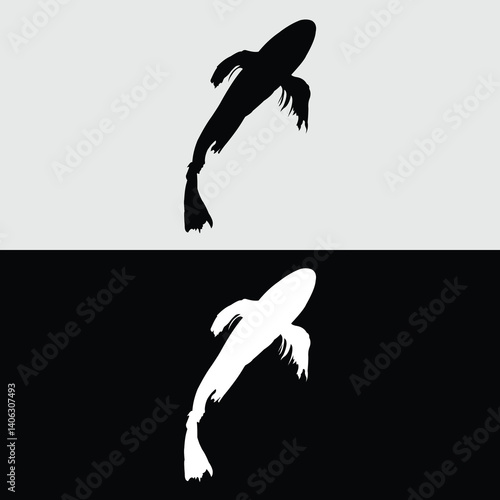 Koi fish silhouette logo design with white and black background