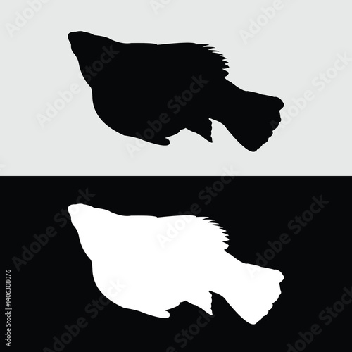 Molly fish silhouette logo design with white and black background