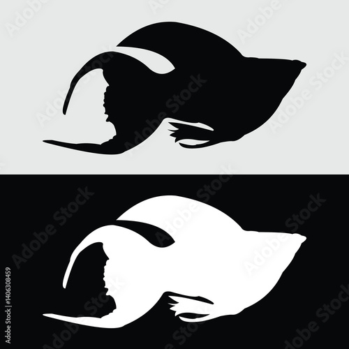 Molly fish silhouette logo design with white and black background