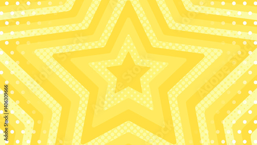 同心状の星とハーフトーンのドット、ドットのパターン背景、ポップなデザイン、装飾的な放射型図形