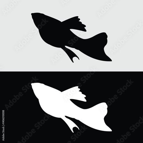 Platy fish silhouette logo design with white and black background