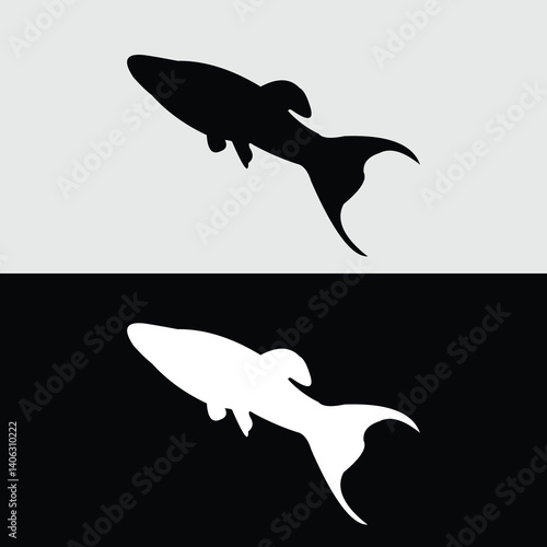 Platy fish silhouette logo design with white and black background
