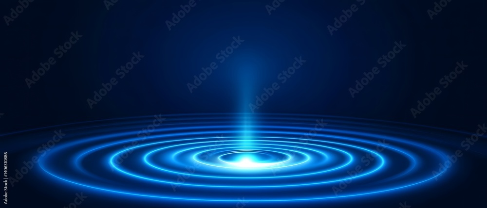 Blue Light with Concentric Circles on a Dark Background Blue Light with Concentric Circles on a Dark Background