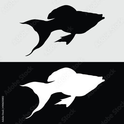 Platy fish silhouette logo design with white and black background