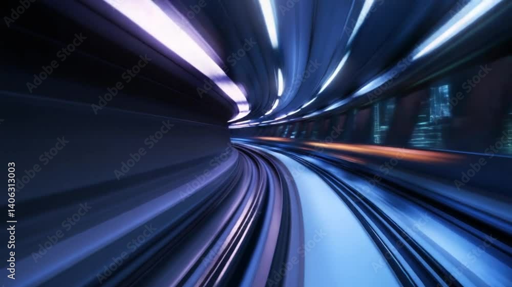Futuristic Transport: Hyperloop Train Journey Through Urban Tunnel at High Speed