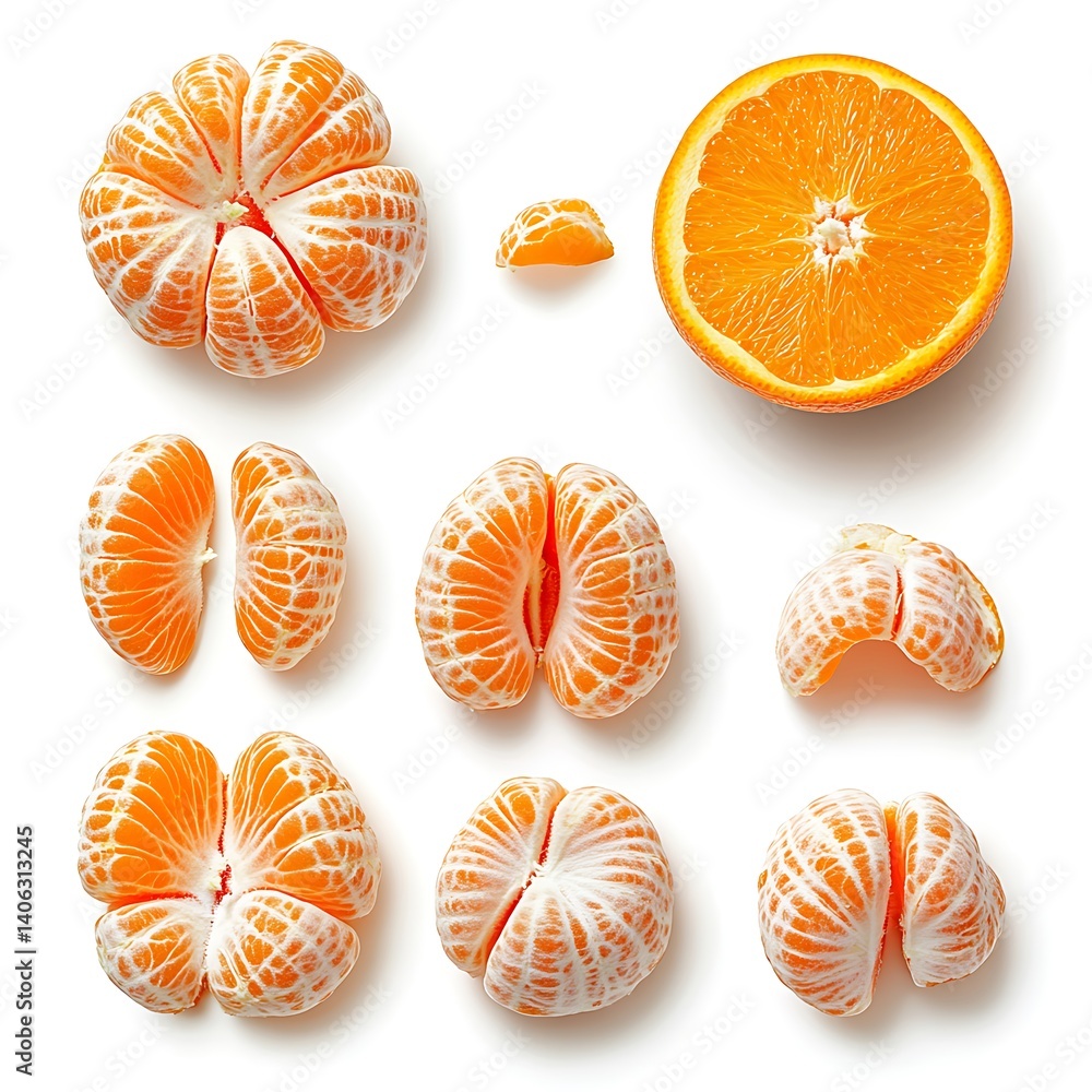 Whole orange fruit and his segments isolated on white background Whole orange fruit and his segments isolated on white background