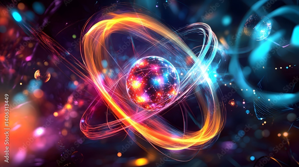 Abstract Representation of an Atom with Orbiting Electrons Abstract Representation of an Atom with Orbiting Electrons