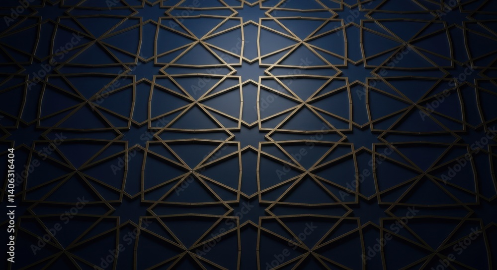 Elegant Geometric Pattern Design: Intricate Gold Lines on Deep Blue Background. Islamic Art Inspired Texture, Abstract Wallpaper Elegant Geometric Pattern Design: Intricate Gold Lines on Deep Blue Background. Islamic Art Inspired Texture, Abstract Wallpaper
