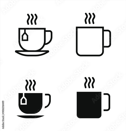 icons set of disposable paper or plastic cups. drink coffee or tea cup vector symbol. hot drink mug with smoke sign.