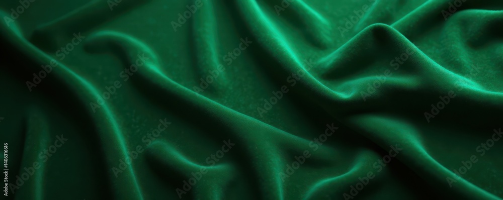 Fototapeta premium Rich dark green velvet fabric with intricate dimensional texture and subtle sheen, rich colors, dimension