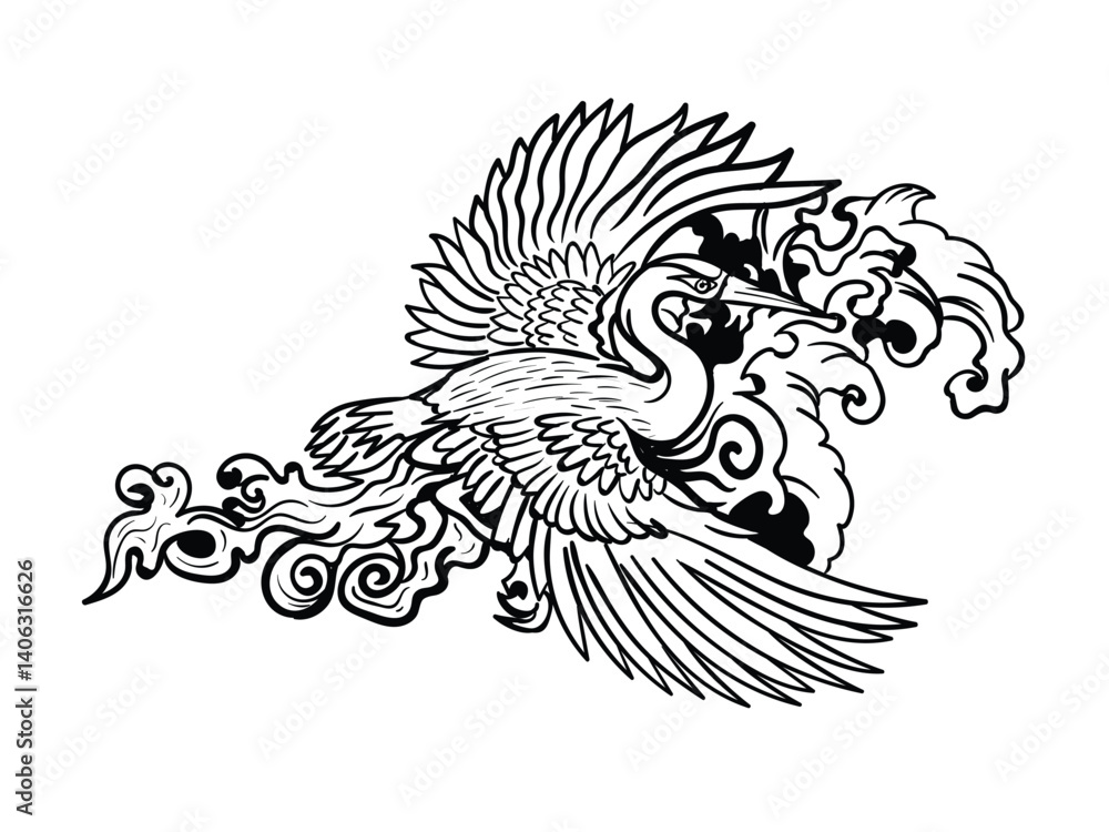 Obraz premium crane illustration design for sukajan is mean japan traditional cloth or t-shirt with digital hand drawn Embroidery Men T-shirts Summer Casual Short Sleeve Hip Hop T Shirt Streetwear
