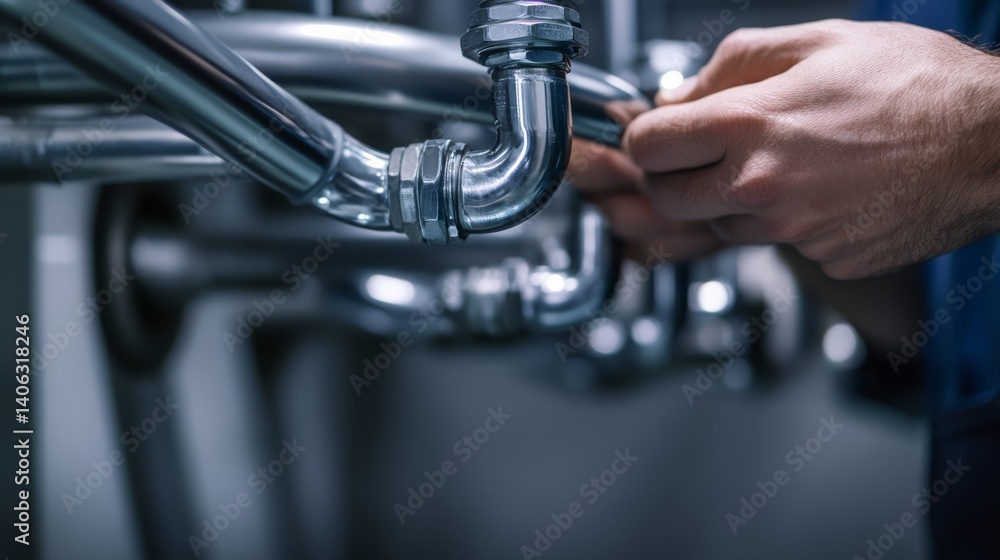 Plumber installing pipes for water distribution system. Featuring plumbing expertise Plumber installing pipes for water distribution system. Featuring plumbing expertise
