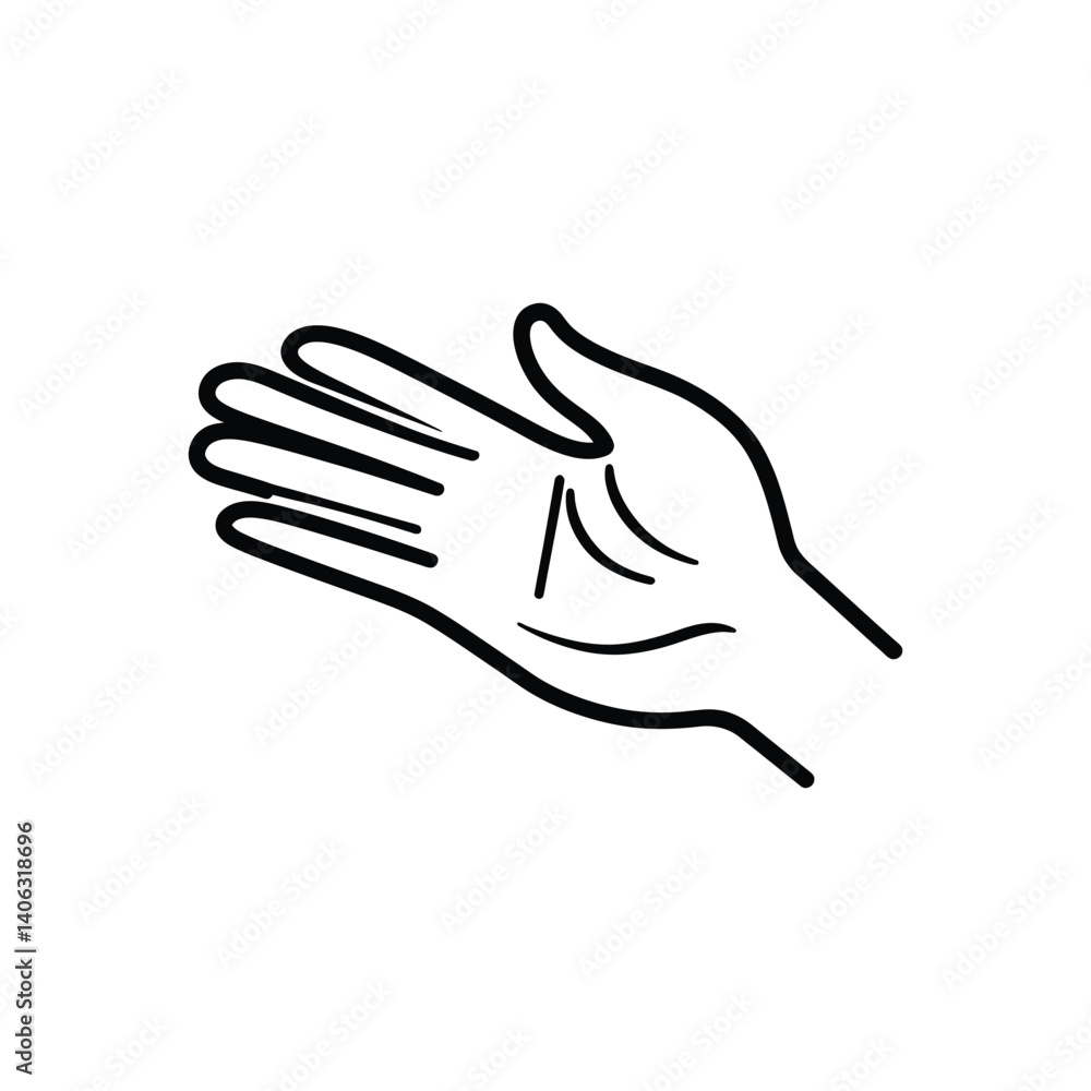 Open Hand Outline with Palm Lines on Transparent Background Open Hand Outline with Palm Lines on Transparent Background