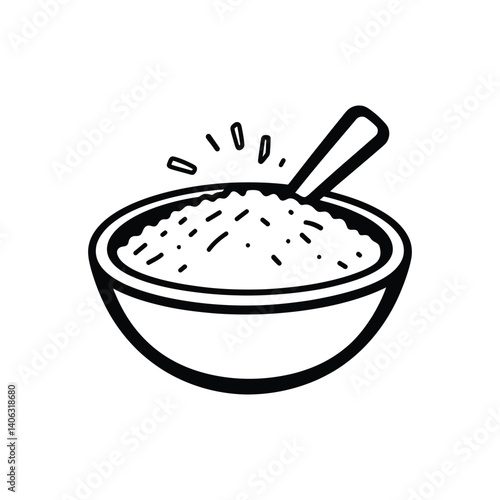 Oatmeal Bowl with Spoon Outline Style on Transparent Background Clipart