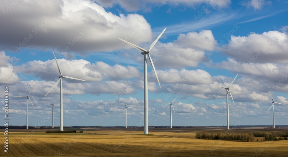 Vast Wind Farm Under a Cloudy Sky: Sustainable Energy Generation in Rural Landscape Vast Wind Farm Under a Cloudy Sky: Sustainable Energy Generation in Rural Landscape