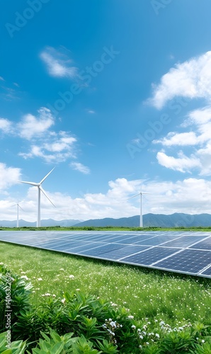 A sustainable energy concept a field of solar panels, generation AI