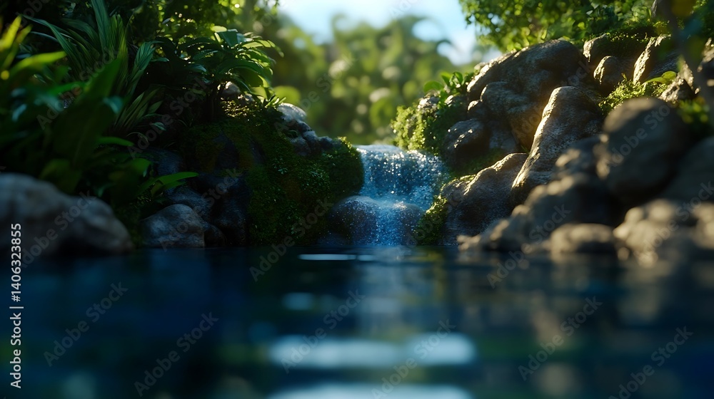 Fototapeta premium Serene Jungle Waterfall Tranquil Oasis Escape.