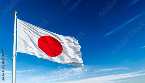 青空にはためく日の丸（日章旗）アップ