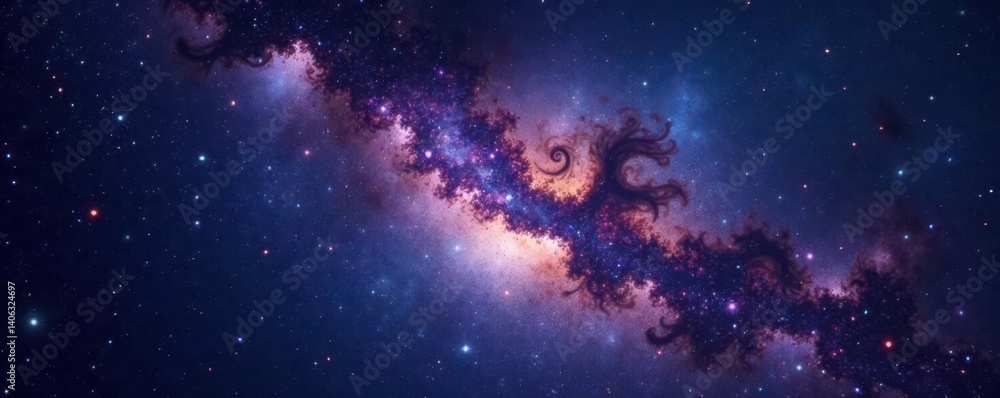Obraz premium Vast Milky Way galaxy with stars and interstellar dust suspended in darkness, cosmos, stellar