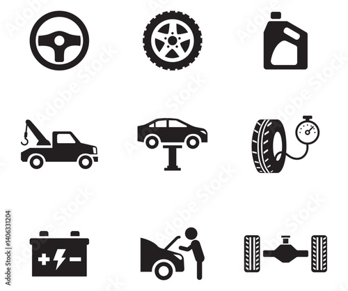 Vehicle part auto pieces garage service maintenance icons illustration