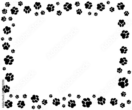 Rectangular frame with pet paw dog footprint pattern minimalist illustration