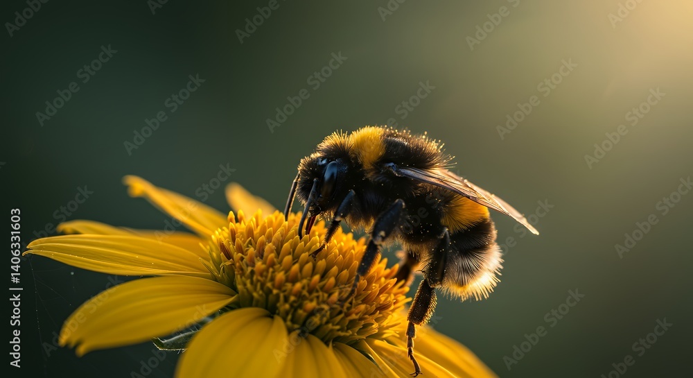 Bumblebee Foraging on a Vibrant Yellow Flower in Natural Light Bumblebee Foraging on a Vibrant Yellow Flower in Natural Light